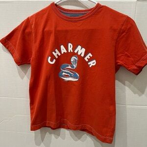 Mini Boden Size 5-6 Cute 100% Cotton T Shirt. Adorable “Charmer” decal.